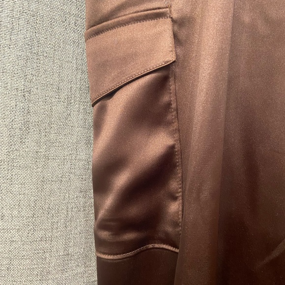 Satin Brown Cargo Pants - Picture 3 of 9